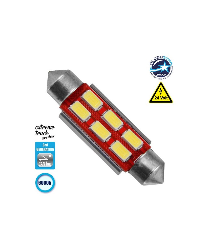 Σωληνωτός LED Extreme Truck Series Can-Bus 3ης Γενιάς 42mm 4.5w 24V Ψυχρό Λευκό 6000k GloboStar 81344